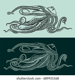 Illustration of octopus. Intelligent and strong creation.