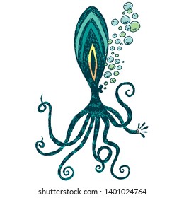 illustration of an octopus with a large eye that kisses real bubbles	
