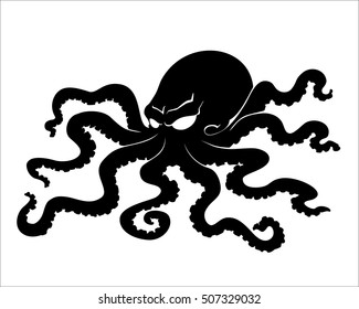 Illustration of octopus, a large sea monster on a white background.