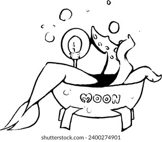 Illustration of an octopus in a little girl's bathtub lit as a lantern.