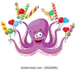 illustration of a octopus with lollipops