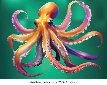 illustration with octopus on green background