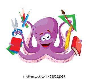 illustration of a octopus with school supplies