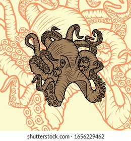 Illustration of octopus in simple sketch style. Ready to use for tshirts printing or any other purpose