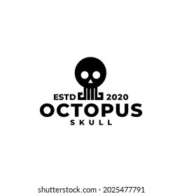 illustration of an octopus skull with a geometric tentacles. horror logo vector template