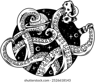 illustration of octopus tentacles in space