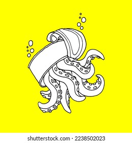 illustration of an octopus in a trash can