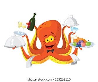 illustration of a octopus waiter