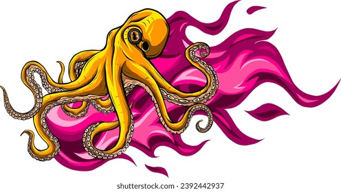 ilustración de pulpo con onda sobre fondo blanco