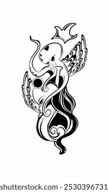 illustration of an octopus and a wings tattoo