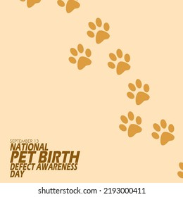 Illustration of odd dog footprints due to limping with bold text on light brown background, Pet Birth Defect Awareness Day on September 13