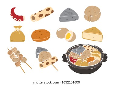 Illustration of Oden pot and its ingredients