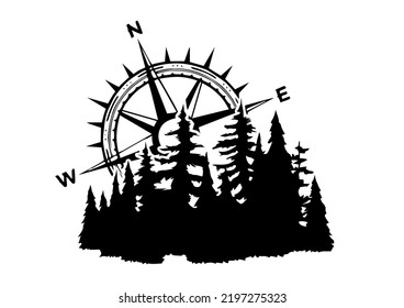 Illustration Forest Compass Silhouette Stock Vector (Royalty Free ...