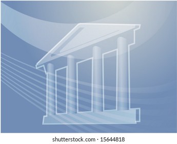 Illustration ofa grand building with pillars showing government finance or other establishments