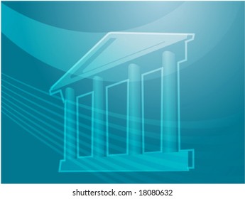 Illustration ofa grand building with pillars showing government finance or other establishments