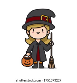 Illustration ofcute halloween costume witch vector The Concept of Isolated Technology. Flat Cartoon Style Suitable for Landing Web Pages, Banners, Flyers, Stickers, Cards