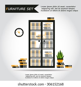 Illustration of office case, box with folders and plant, web icon, vector.