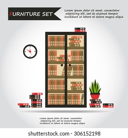 Illustration of office case, box with folders and plant, web icon, vector.
