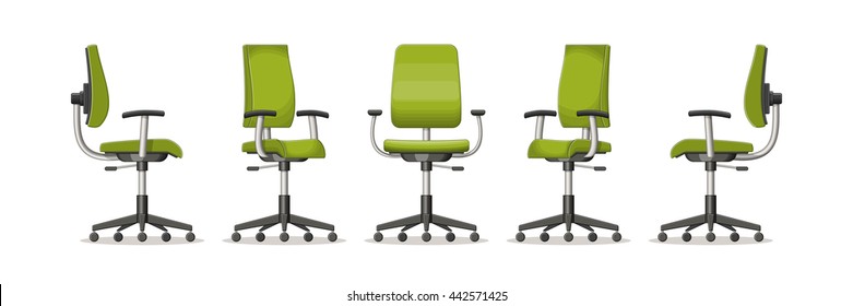 Illustration of an office chair in different perspectives