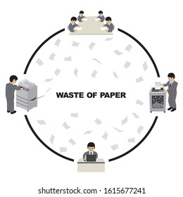 Illustration of office consuming a lot of paper
