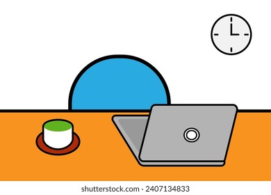 Illustration von Büroschreibtisch mit Computer. Vektordesign.