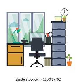 Ilustración Vector del lugar de trabajo de escritorio de oficina