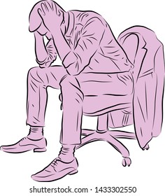 Illustration of an office executive man sitting depressed