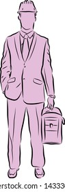 Illustration of an office executive man standing with a briefcase