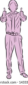 Illustration of an office executive man standing and posing thumbs up