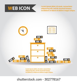 Illustration of office furniture, interior. Case, box with folders, web icon, vector.
