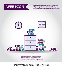 Illustration of office furniture, interior. Case, box with folders, web icon, vector.