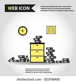 Illustration of office furniture, interior. Case, box with folders, web icon, vector.