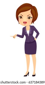 Illustration of an Office Girl in Business Suit Pointing Angrily at Someone