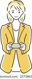 Illustration of an office lady handing out a business card