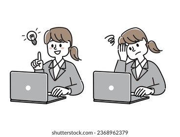  Illustration of an office lady using a laptop
