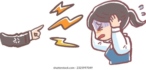 Illustration of office lady woman shrinking in anger	