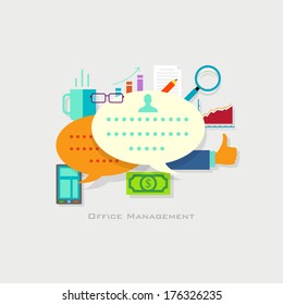 illustration of office management concept with businessman in flat style