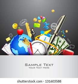illustration of office stationery popping out
