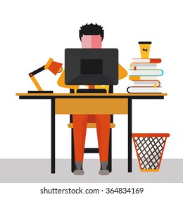 illustration of office worker at Desk in vector format eps10