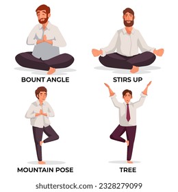 Illustration of office worker man doing yoga pose exercises