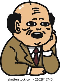 Illustration of an office worker taking a break with his chin resting upon his hand.