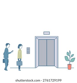 Illustration of an office worker waiting for the elevator