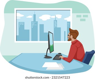 Illustration of office workers. employees. workspace.