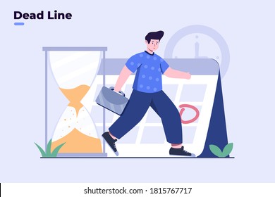 Illustration Office workers working at Deadline. Dates and deadlines time flat illustration concept. Employees hurrying to working at deadlines time. Can Be used for website, UI UX banner presentation