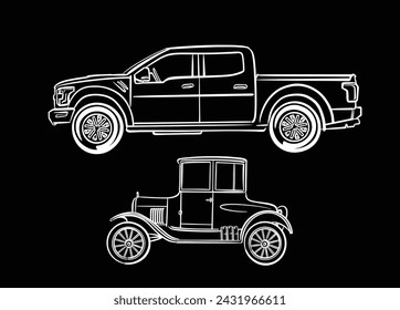 illustration of an off-road car and old fashion car