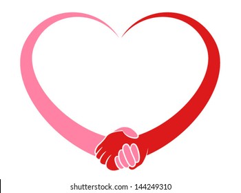 Illustration og a stylized heart holding hands