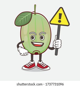 An illustration of Ogeechee Lime cartoon mascot character rise up a warning sign