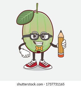 An illustration of Ogeechee Lime cartoon mascot character holding pencil