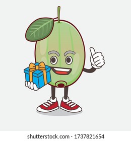 An illustration of Ogeechee Lime cartoon mascot character with gift