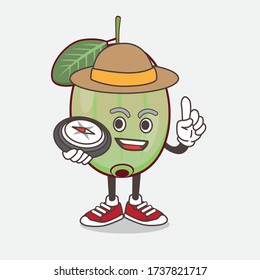 An illustration of Ogeechee Lime cartoon mascot character having a compass
